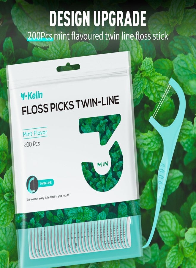 Y-Kelin Twin Line Dental Floss Picks - Double Floss Picks, Double-Cleaning Teeth, Mint Flavor, 200 Count - Image 2